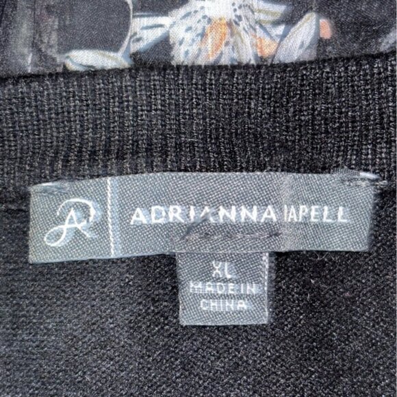 Adrianna Papell Women’s XL Black Knit Top Semi Sheer Balloon Sleeves Floral - Picture 2 of 10